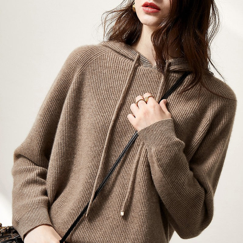 Women's Oversized Knit Hoodie - Chunky Ribbed Hooded Sweater Pullover, Cozy Fall & Winter Jumper
