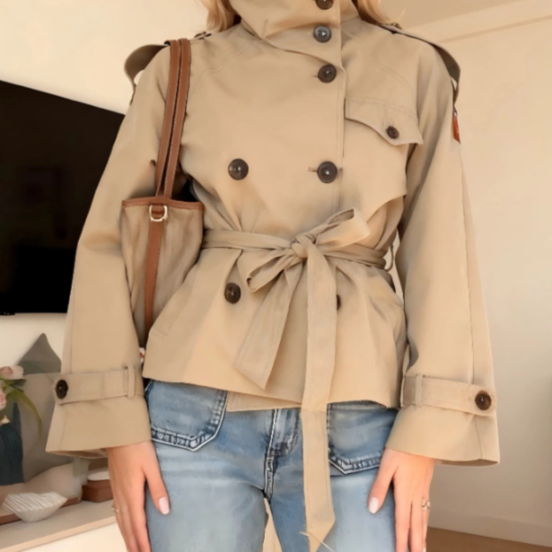 Womens Double-Breasted Windbreaker - Retro Loose Fit Short Jacket