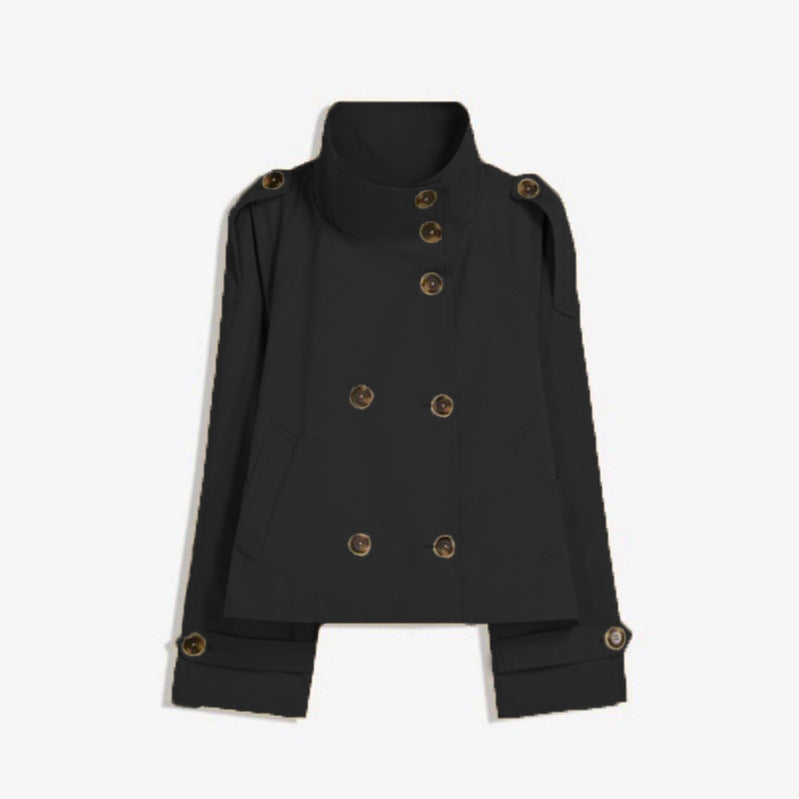 Womens Double-Breasted Windbreaker - Retro Loose Fit Short Jacket