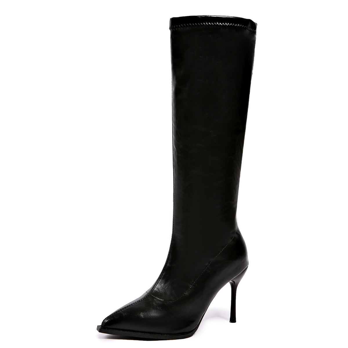 Women's Stiletto Knee High Boots - Pointed Toe Faux Leather Tall Boots