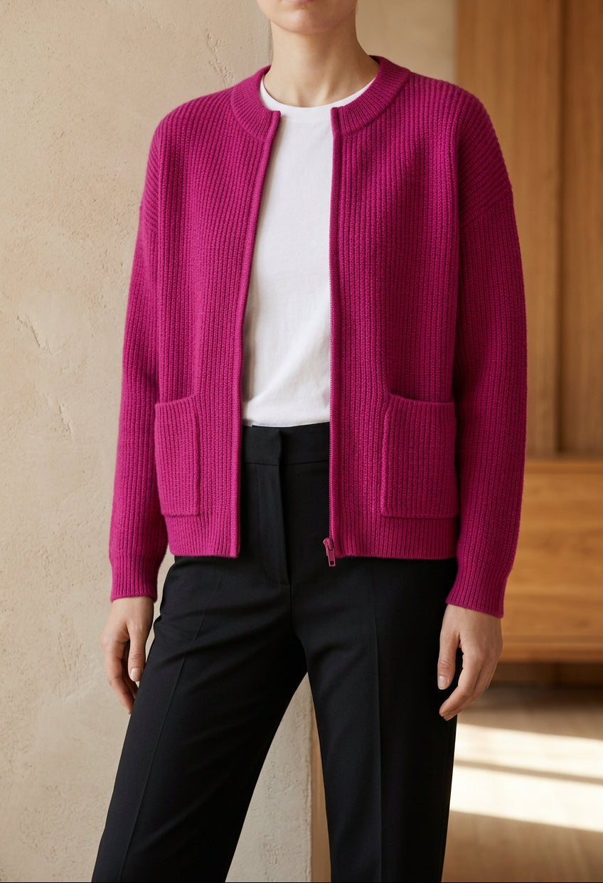 Women's Zip Up Cardigan - Knit Sweater Jacket with Pockets for Fall & Winter