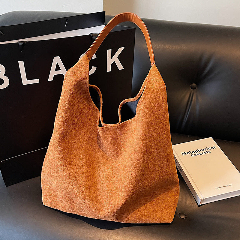 Womens Suede Shoulder Tote Bag - Large Slouchy Underarm Bag