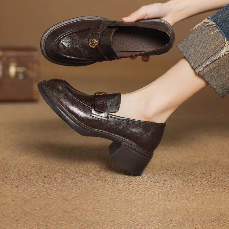 Womens Chunky Loafers - Platform Block Heel Chunky Sole Slip Ons
