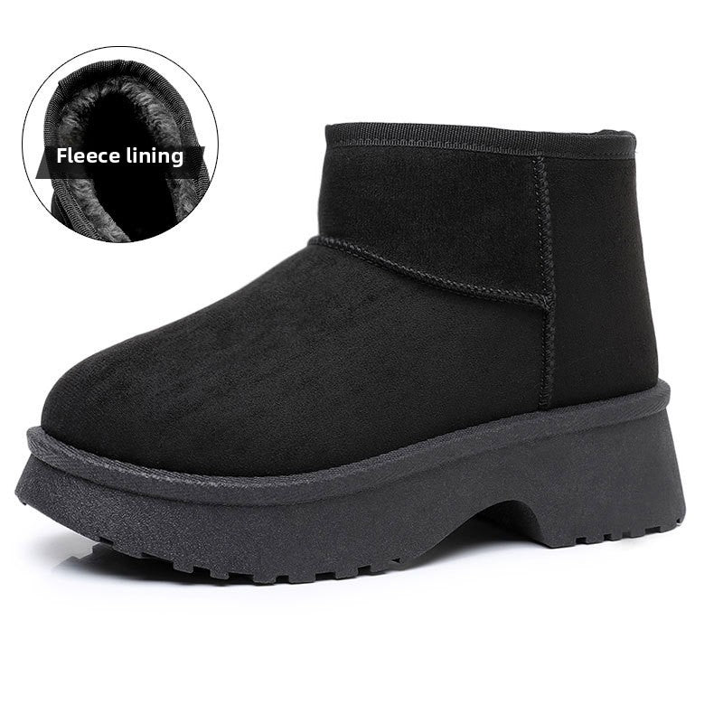 Women's Fur Lined Mini Platform Snow Boots - Warm Slip On Winter Booties