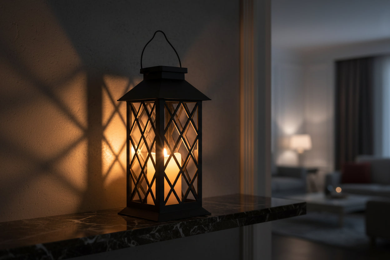 Vintage Lantern Candle Lamp - Retro Hollow LED Candle Lantern Night Light for Home Bedroom Decor