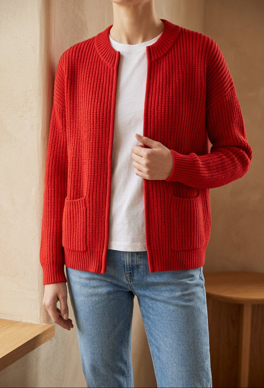 Women's Zip Up Cardigan - Knit Sweater Jacket with Pockets for Fall & Winter