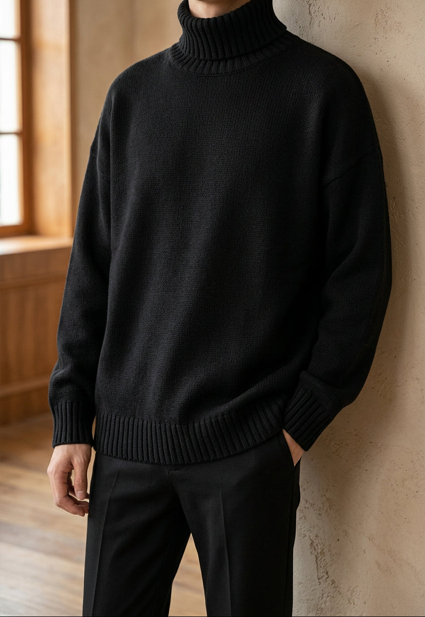 Men's Chunky Turtleneck Sweater - Oversized Knit Pullover, Warm Winter Jumper