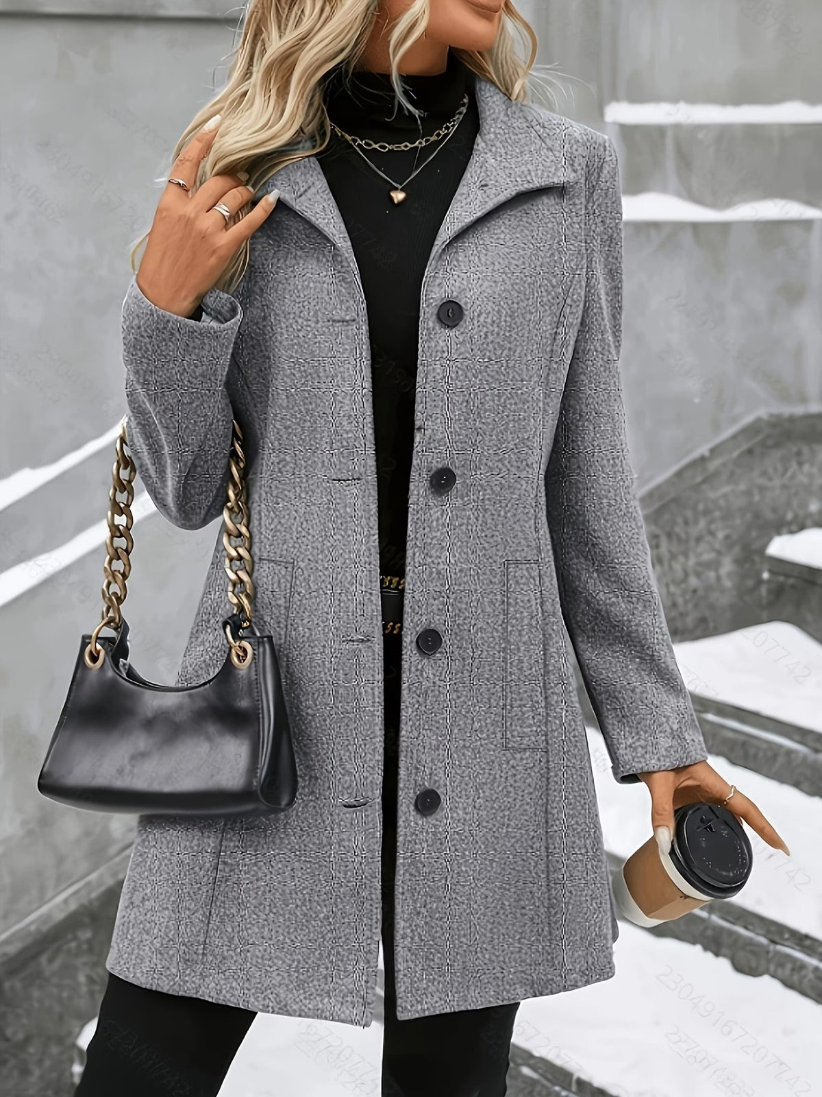 Women's Wool Blend Coat - Mid Length Single Breasted Lapel Winter Overcoat