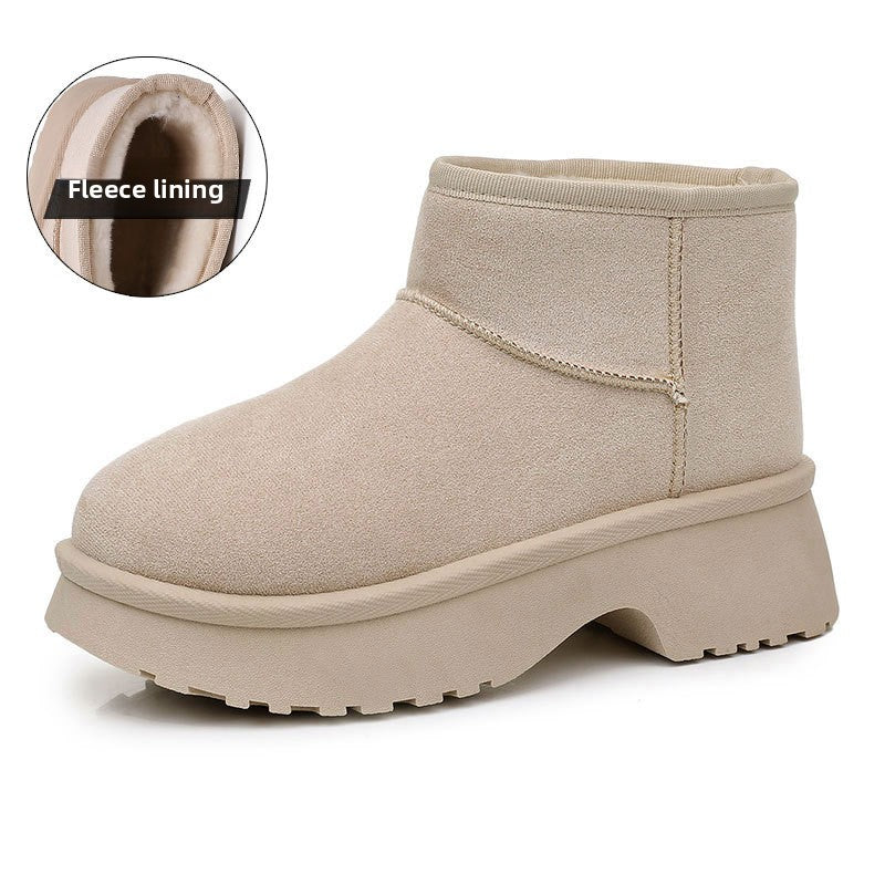 Women's Fur Lined Mini Platform Snow Boots - Warm Slip On Winter Booties