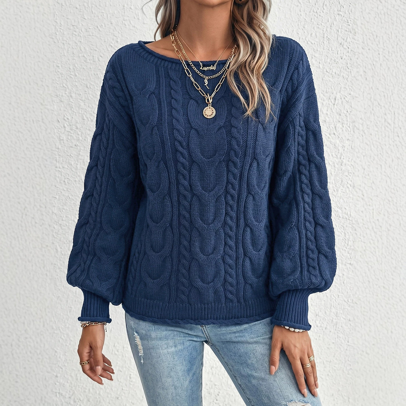 Womens Oversized Cable Knit Sweater - Chunky Off Shoulder Jumper