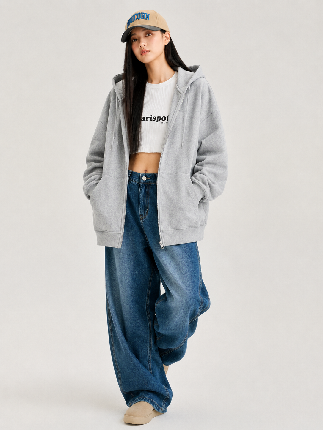 Unisex Long Sleeve Full Zip Up Hoodie Track Jacket Streetwear Sweatshirt Athleisure Urban Casual Fashion Clothing for Men & Women