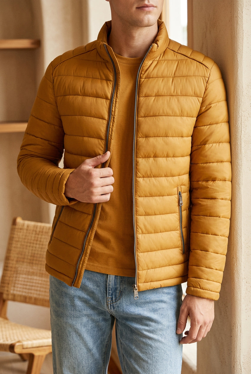Men's Lightweight Puffer Jacket - Stand Collar Quilted Winter Coat