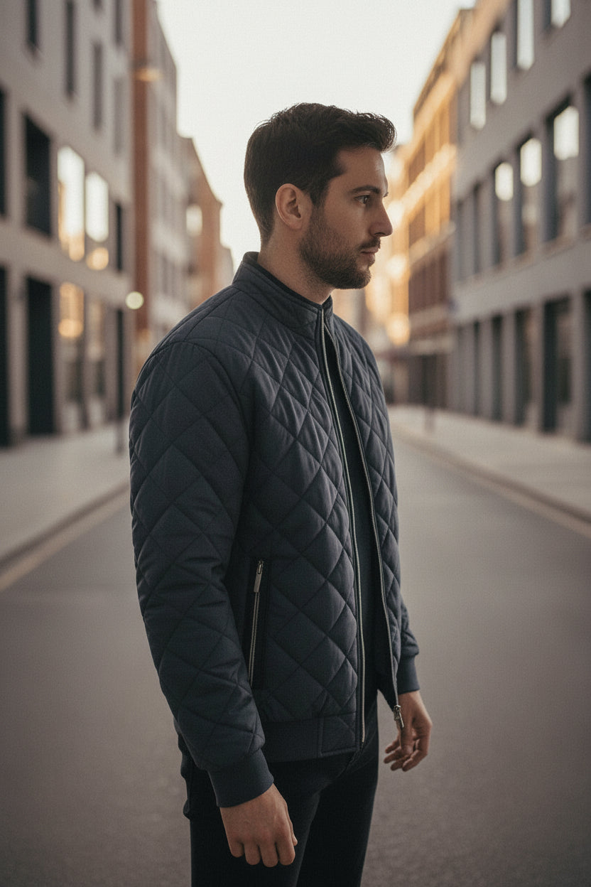 Men's Fleece Lined Winter Jacket - Warm Zip Up Padded Coat with Stand Collar, Plus Size to 5XL
