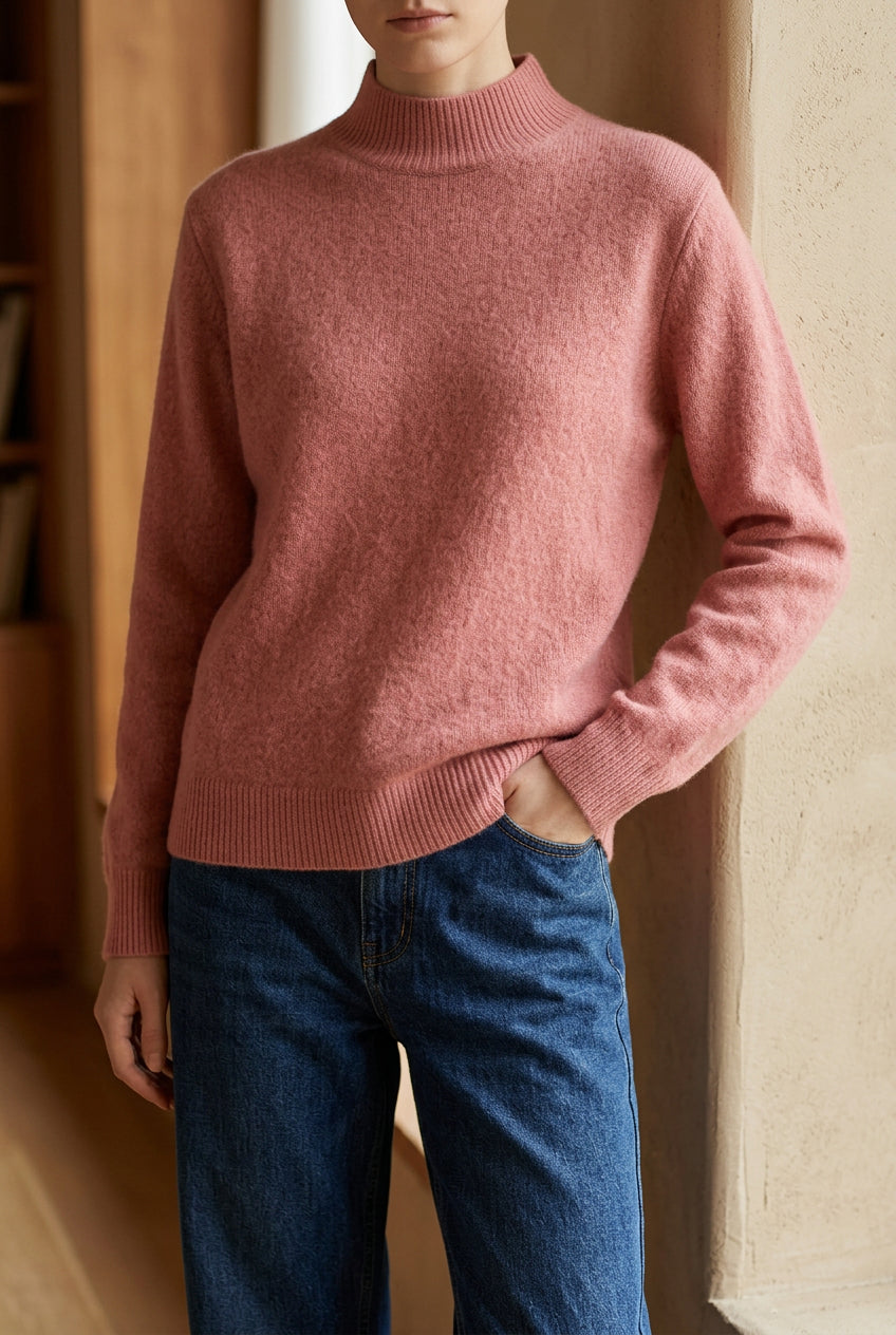 Women's Mock Neck Sweater - Soft Knit Loose Fit Pullover for Fall & Winter