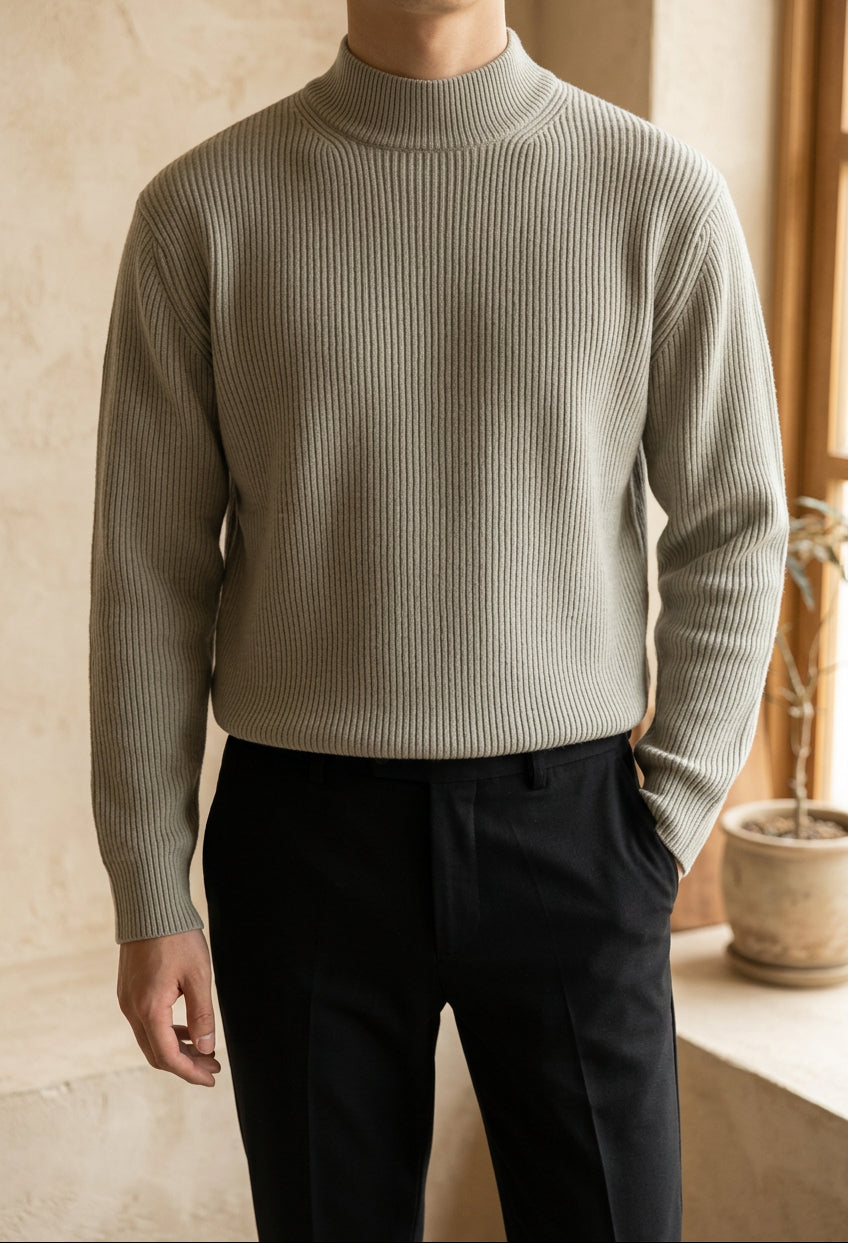 Men's Mock Neck Sweater - Slim Fit Soft Knit Pullover for Fall & Winter