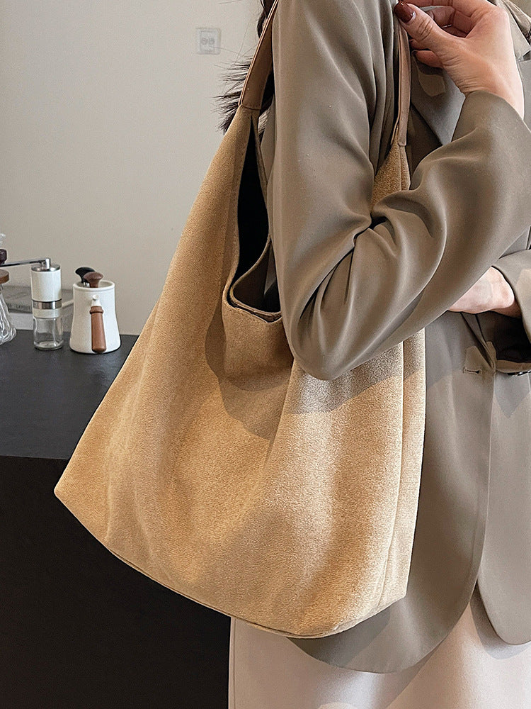 Womens Suede Shoulder Tote Bag - Large Slouchy Underarm Bag