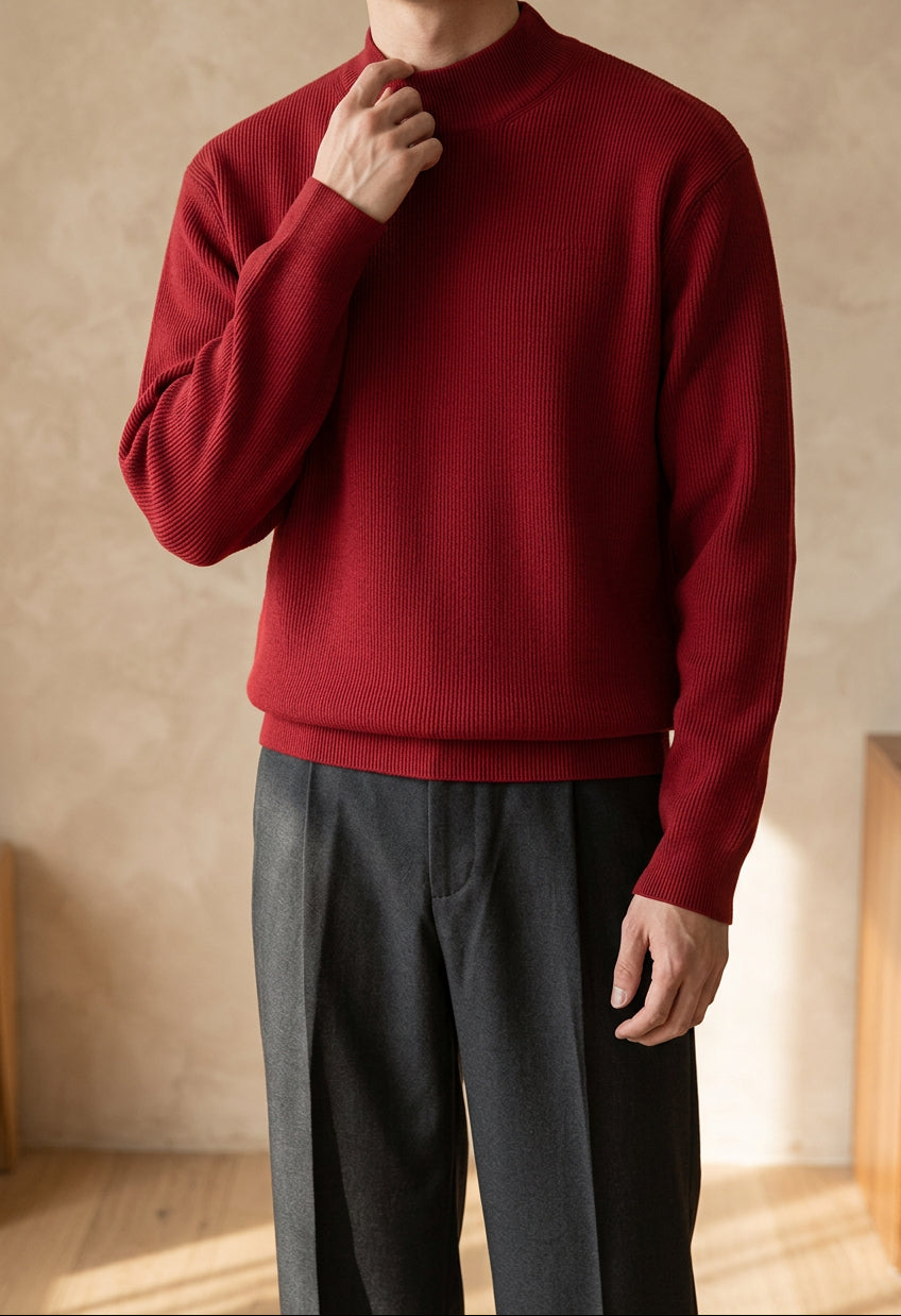 Men's Mock Neck Sweater - Slim Fit Soft Knit Pullover for Fall & Winter