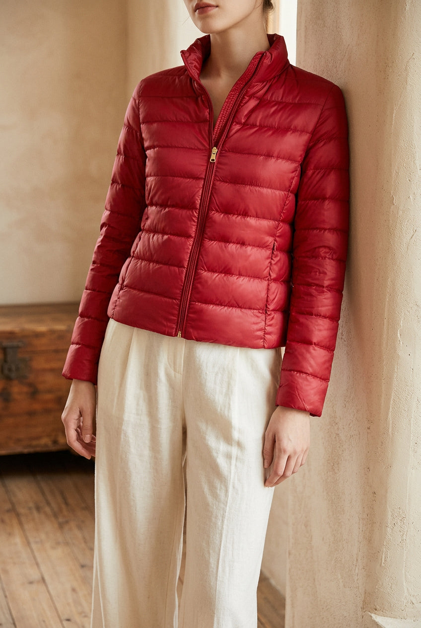 Women's Cropped Puffer Jacket - Lightweight Stand Collar Down Jacket for Fall & Winter