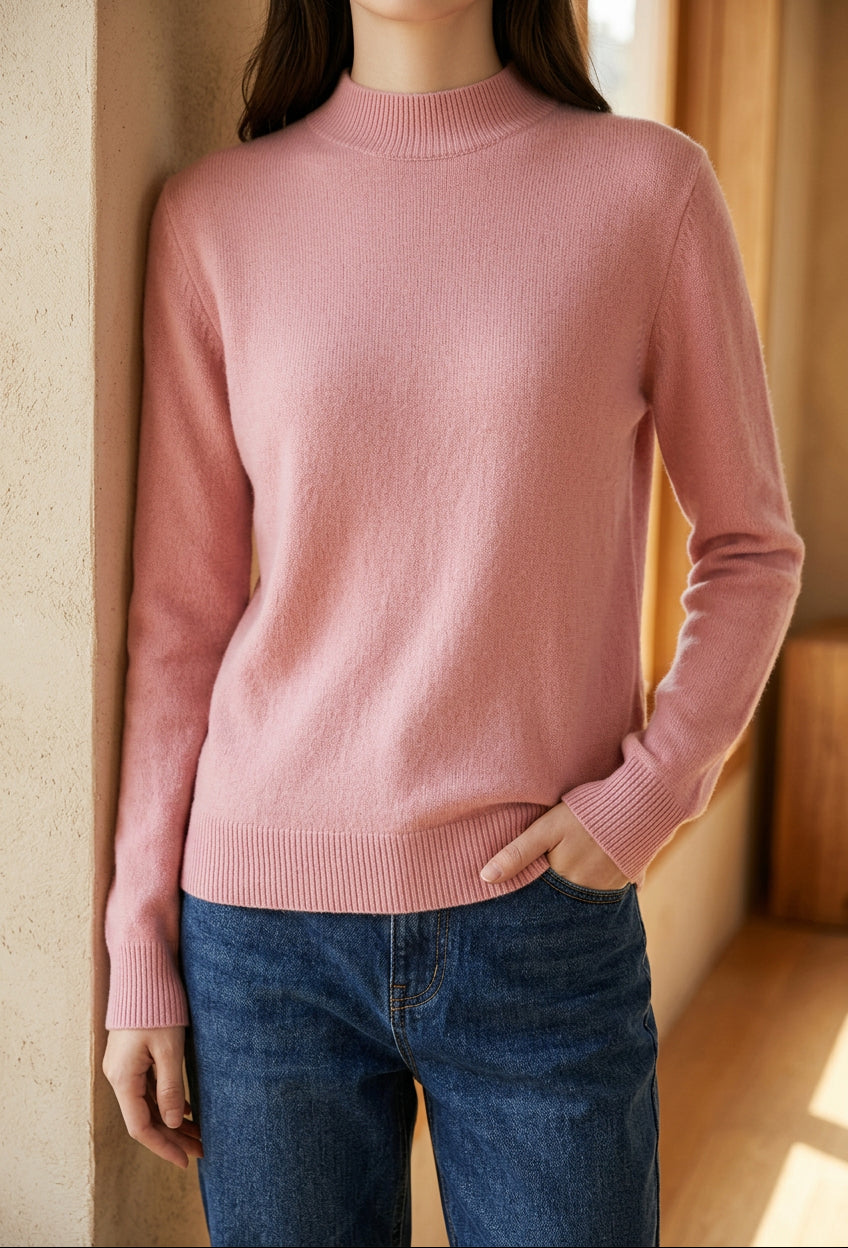 Women's Mock Neck Sweater - Soft Knit Loose Fit Pullover for Fall & Winter