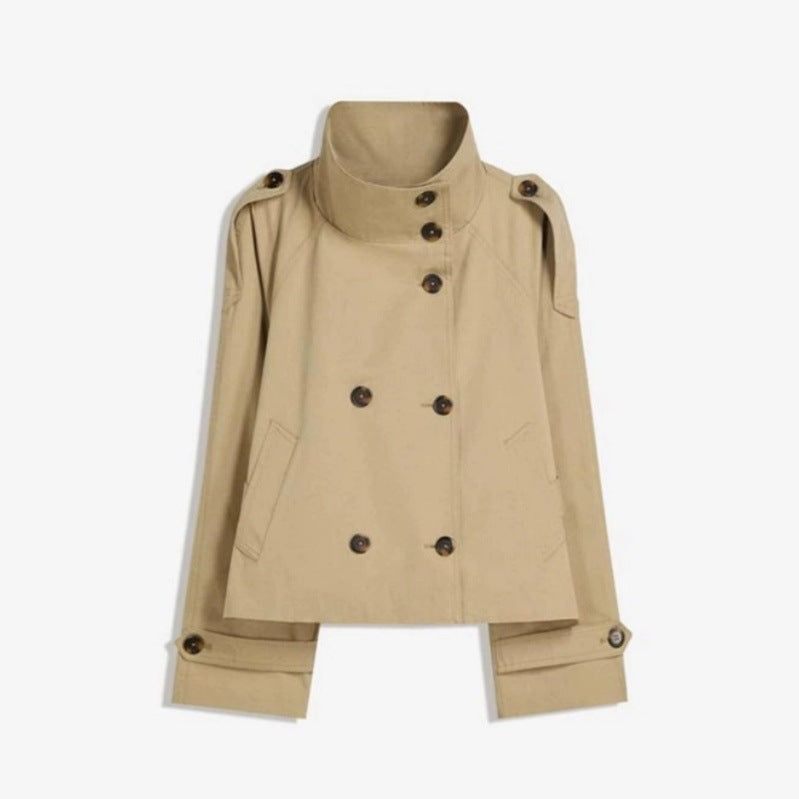 Womens Double-Breasted Windbreaker - Retro Loose Fit Short Jacket