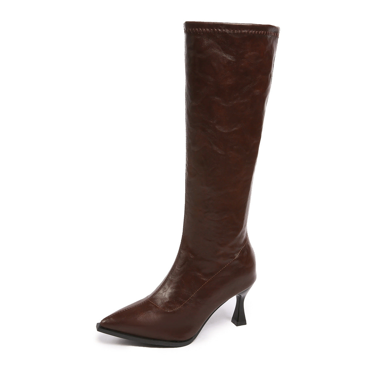 Women's Stiletto Knee High Boots - Pointed Toe Faux Leather Tall Boots