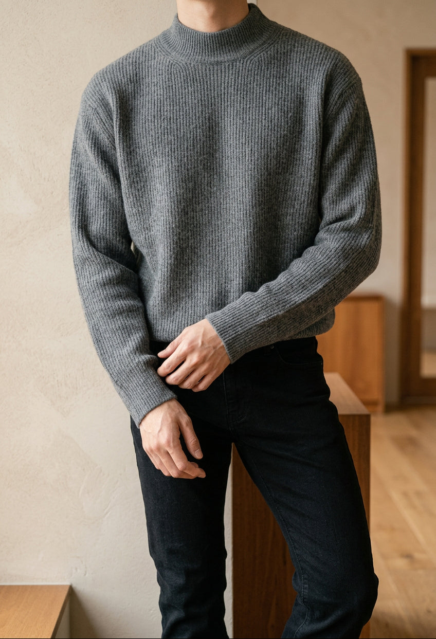 Men's Mock Neck Sweater - Slim Fit Soft Knit Pullover for Fall & Winter
