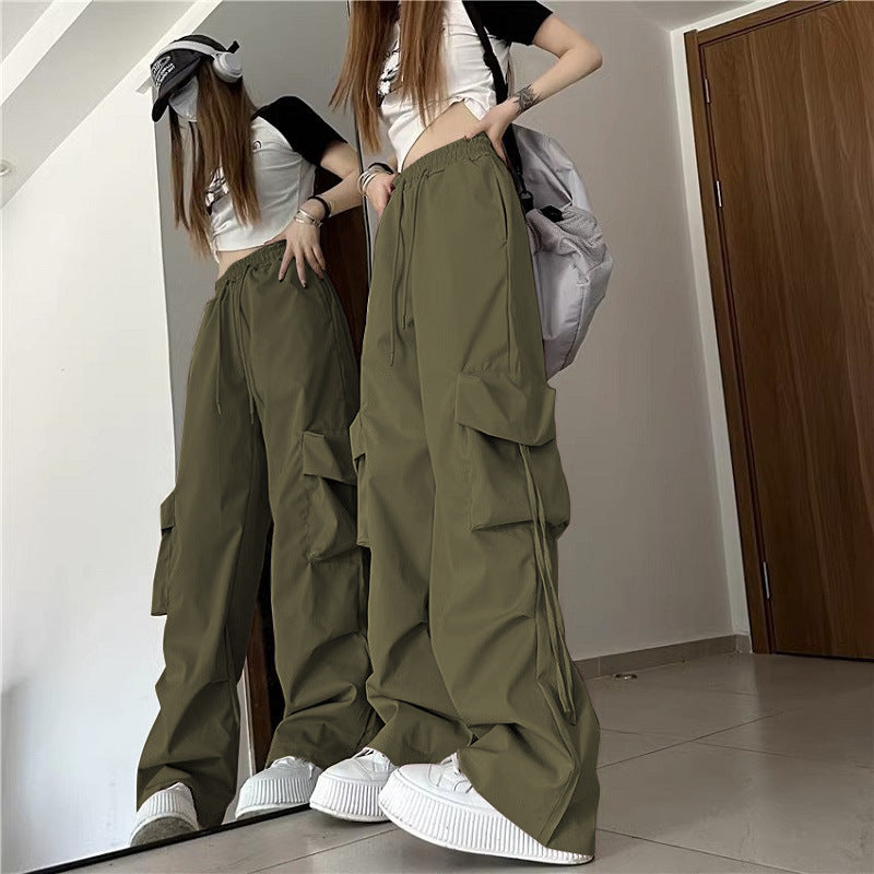 Womens Cargo Wide Leg Trousers - High Waist Baggy Utility Pants