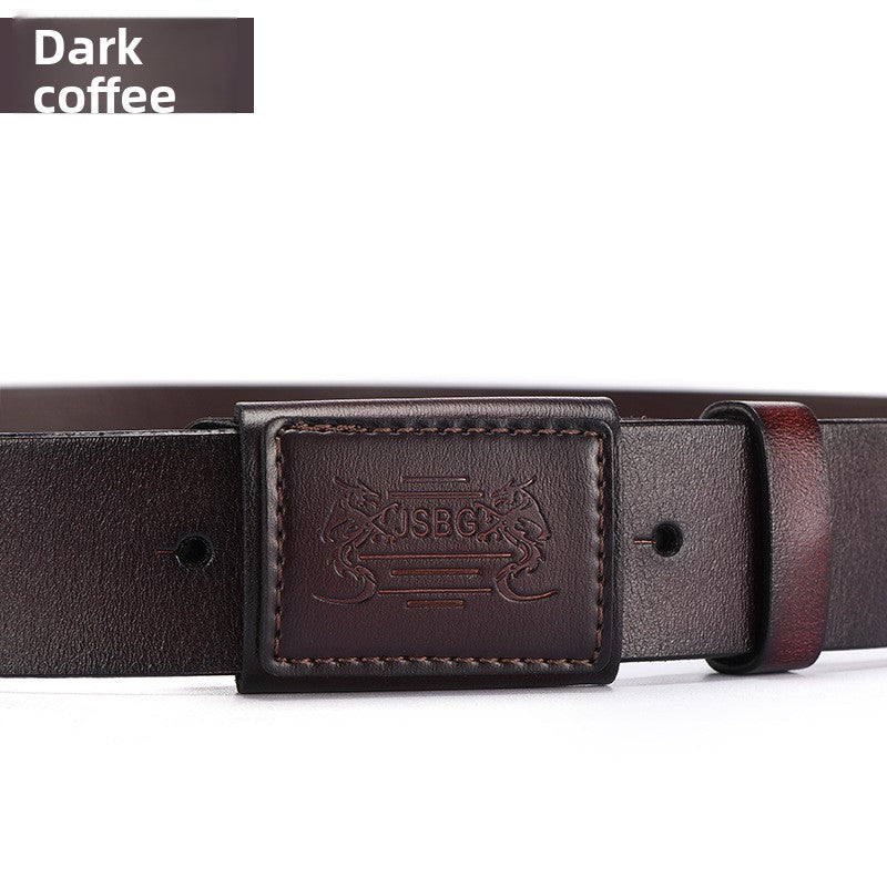 Mens Leather Belt - Smooth Buckle, Metal-Free Hypoallergenic