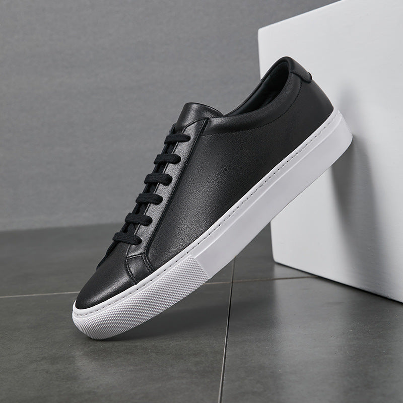 Genuine Cowhide Leather Sneakers - Unisex White Low Top Trainers