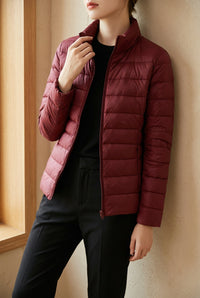 Women's Cropped Puffer Jacket - Lightweight Stand Collar Down Jacket for Fall & Winter