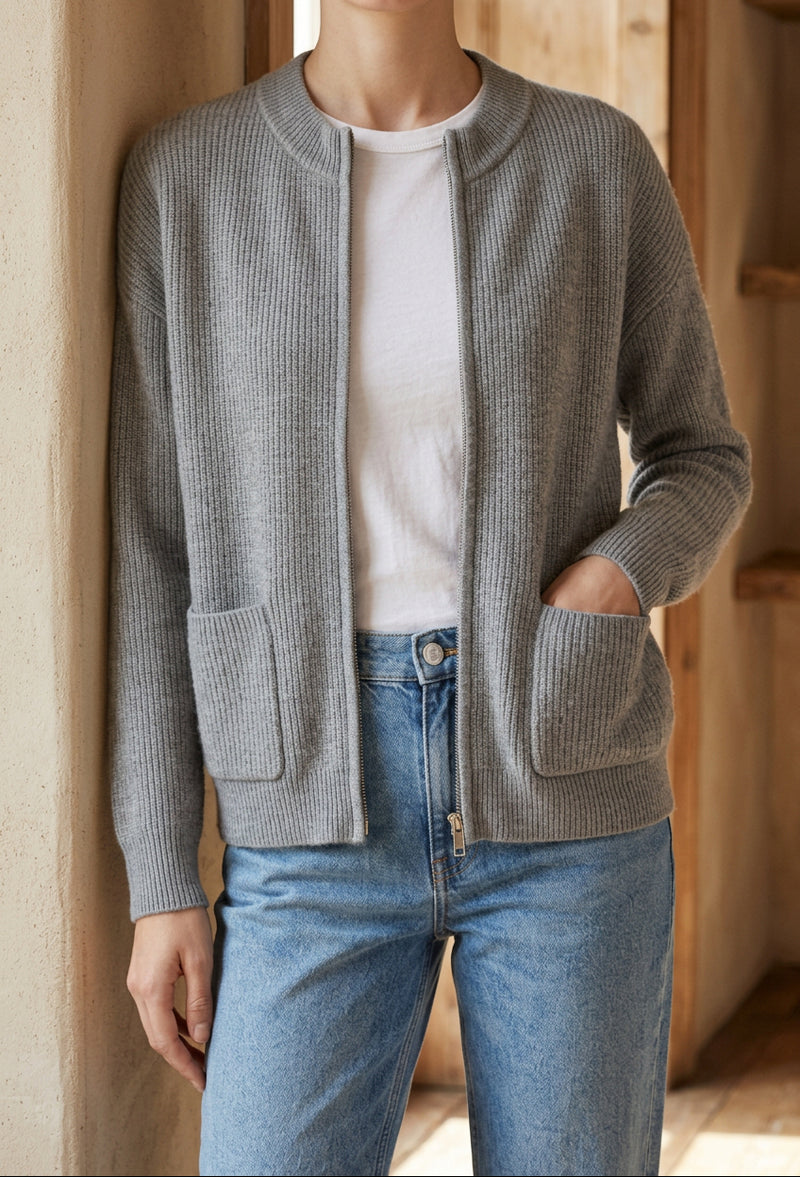 Women's Zip Up Cardigan - Knit Sweater Jacket with Pockets for Fall & Winter