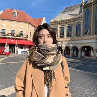 Womens Winter Scarf - British Grid Check Warm Blanket Scarf