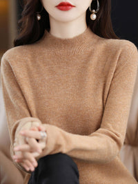 Womens Mock Neck Knitted Sweater - Loose Fit Winter Pullover