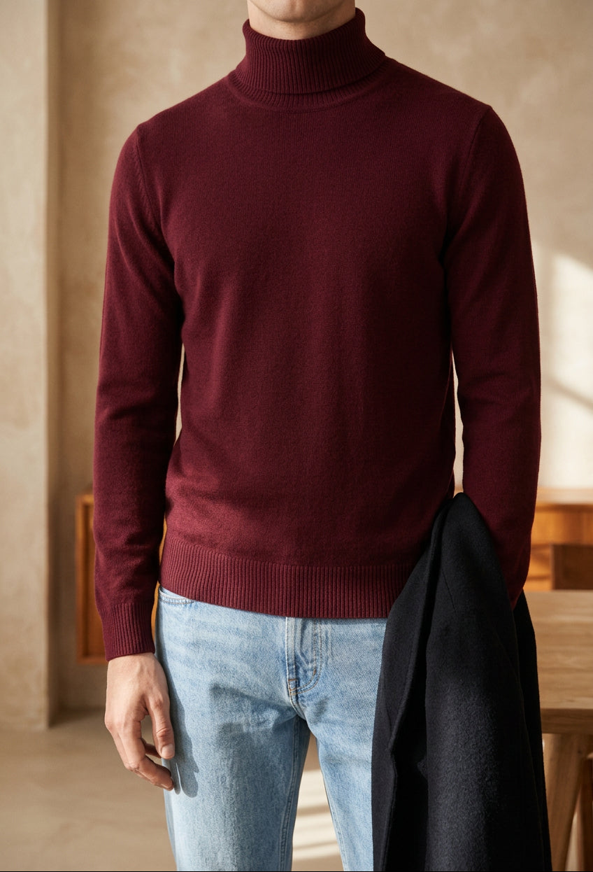 Men's Turtleneck Sweater - Slim Fit Knit Pullover for Fall & Winter