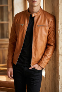 Men's Faux Leather Moto Jacket - Classic Slim Fit Biker Jacket for Fall & Winter