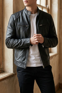 Men's Faux Leather Moto Jacket - Classic Slim Fit Biker Jacket for Fall & Winter