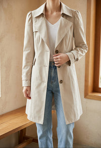 Women's Classic Trench Coat - Single Breasted Mid Length Lapel Coat for Fall