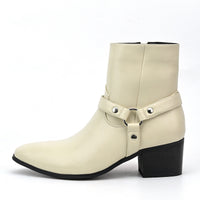 Mens Pointed Toe Ankle Boots - Side Zip Mid Heel Chelsea Style