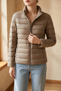 Women's Cropped Puffer Jacket - Lightweight Stand Collar Down Jacket for Fall & Winter
