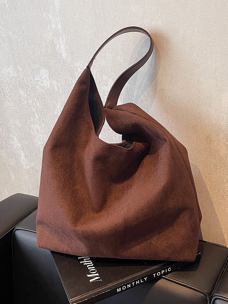 Womens Suede Shoulder Tote Bag - Large Slouchy Underarm Bag
