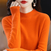 Womens Mock Neck Knitted Sweater - Loose Fit Winter Pullover