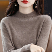 Womens Mock Neck Knitted Sweater - Loose Fit Winter Pullover