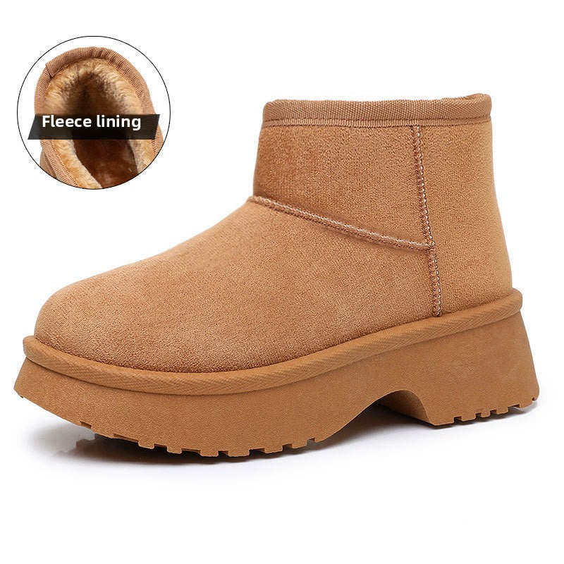 Women's Fur Lined Mini Platform Snow Boots - Warm Slip On Winter Booties