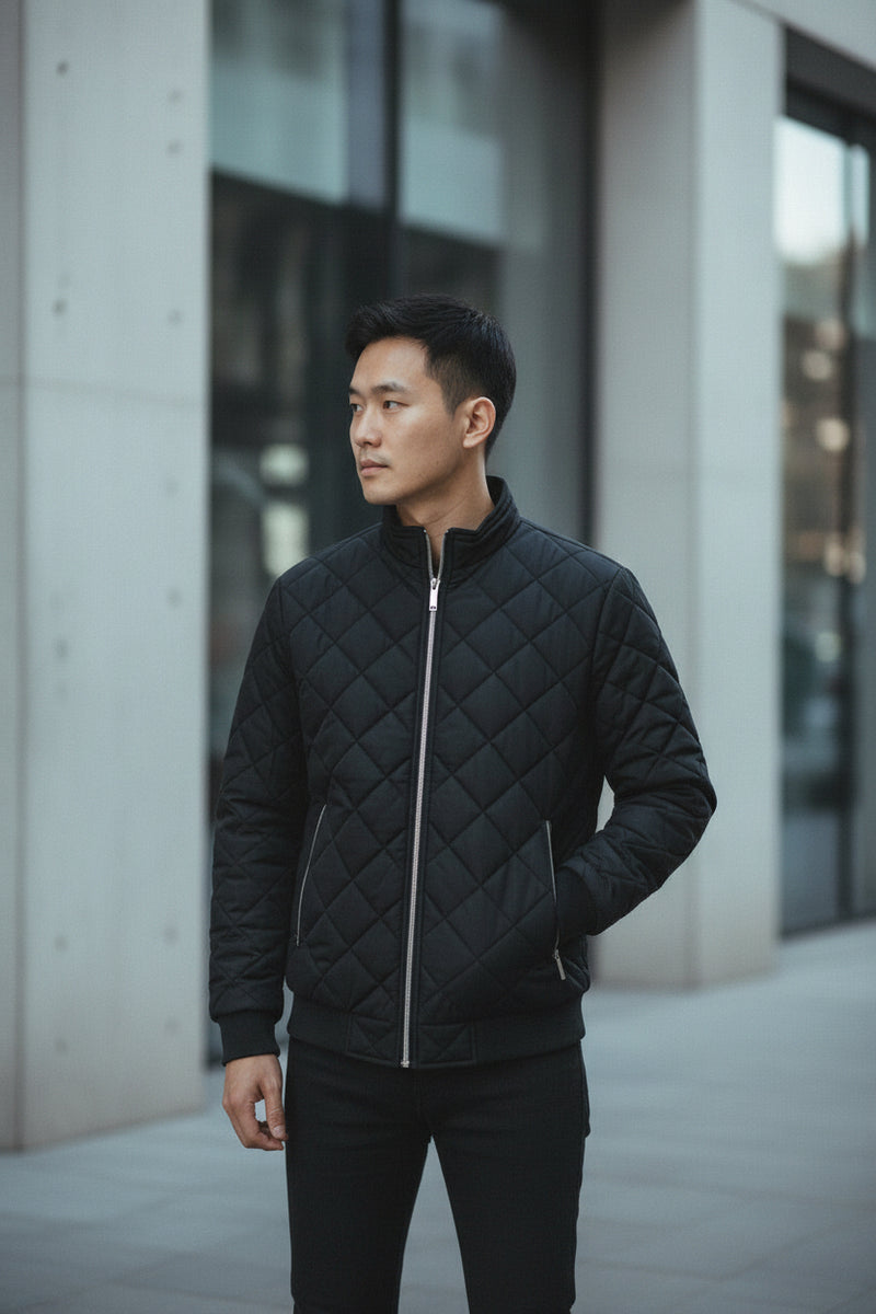 Mens Fleece Lined Jacket - Zip Up Padded Winter Coat, Stand Collar, Plus Size to 5XL