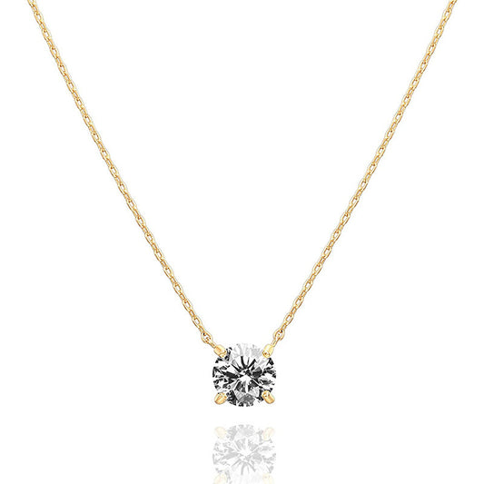 Gold Plated Clavicle Necklace - Simulated Diamond Pendant Chain