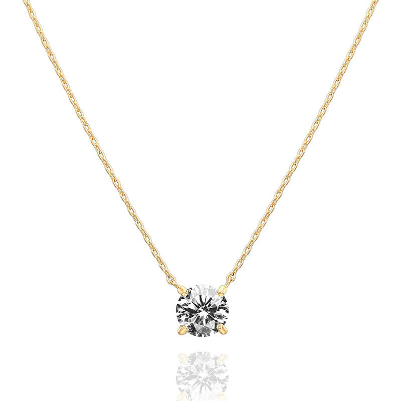 Womens Gold Plated Necklace - Simulated Diamond Pendant Chain