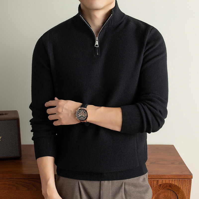 Men's Quarter Zip Sweater - Half Zip Stand Collar Ribbed Knit Pullover, Warm Fall & Winter Jumper