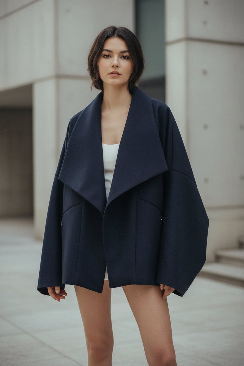 Women's Cropped Puffer Jacket - Short Padded Winter Coat with Lapel Collar and Button Front