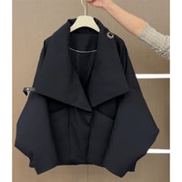 Womens Short Puffer Jacket - Lapel Collar Button Front Padded Coat