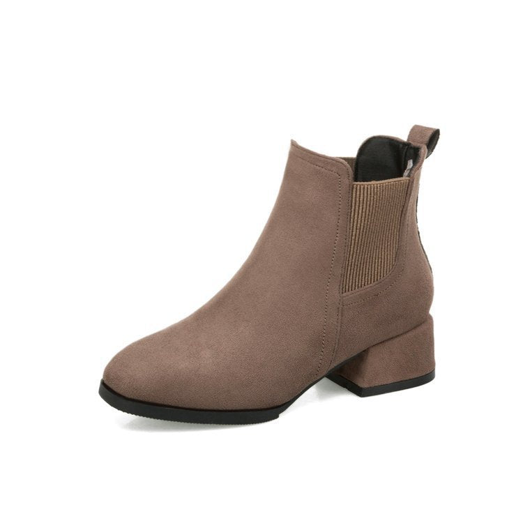 Women's Suede Chelsea Boots - Block Heel Slip On Ankle Boots for Fall